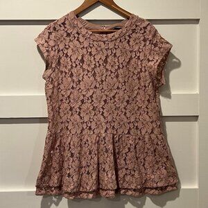 HALOGEN | Sheer lace peplum top Sz L